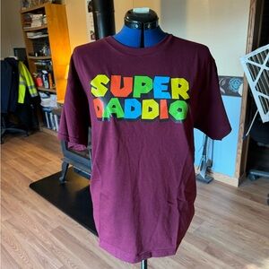 NEW- Maroon Super Daddio Graphic T-shirt Large. 100% Cotton